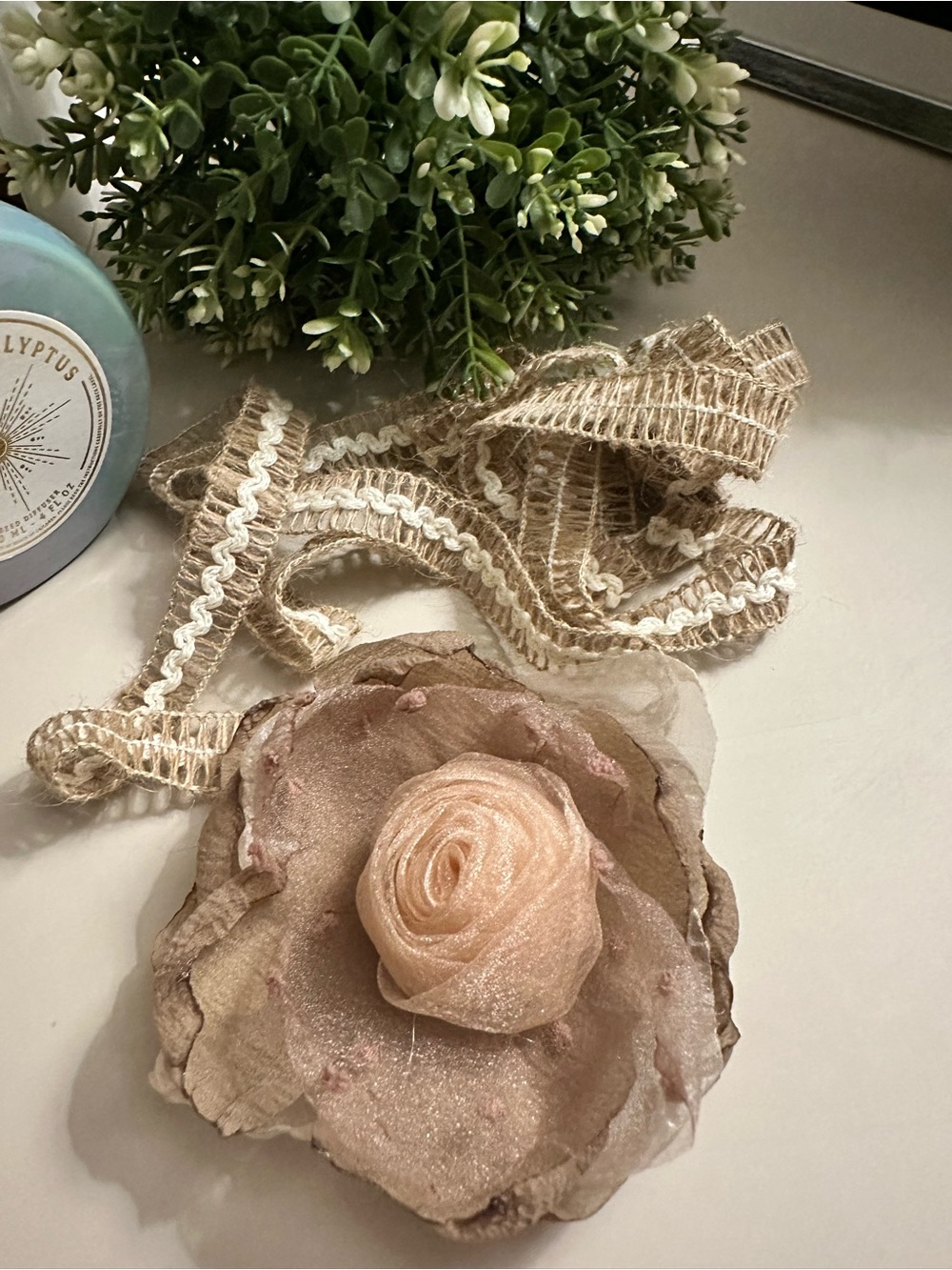 NWOT Boho Chic Cream Waist Tie Belt with Floral Accent